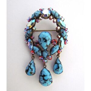 Vintage Dangle Brooch Austria Art Glass Rhinstones Made in Austria